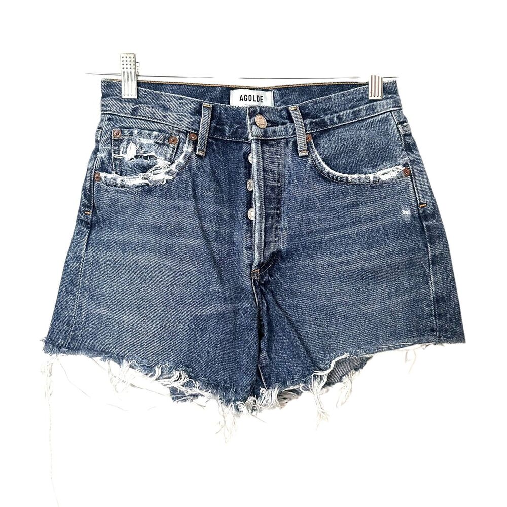 Agolde High Waist Denim Shorts - Blue - Picture 3 of 6